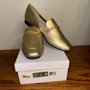 Tahari Chambord Loafers Metallic Gold Chain-Trim